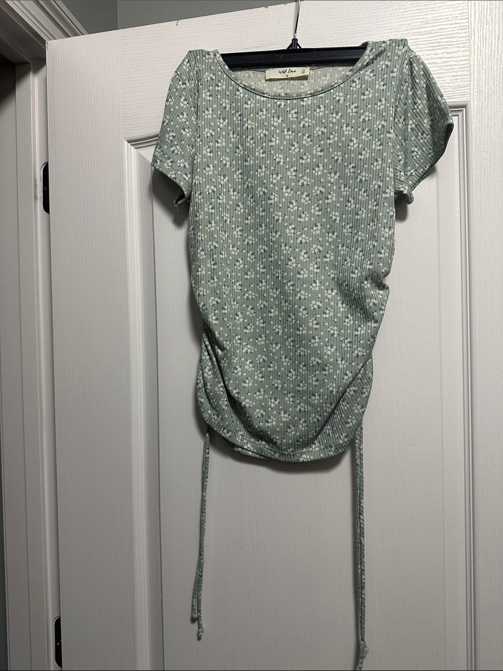 wild fable Sage Green Floral Ribbed Side-Tie Crop Top